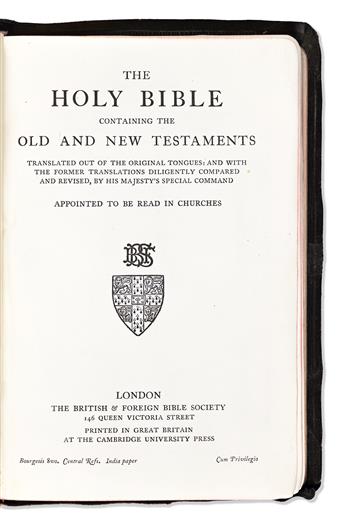 Buck, Pearl S. (1892-1973) The Holy Bible, Bucks Copy with Long Inscription.